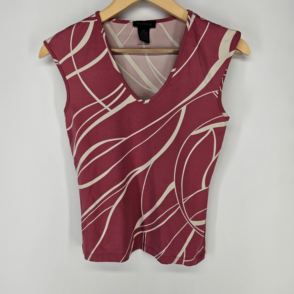 The Limited Sleeveless V-Neck Top Women Small Pink Abstract Swirl Stretch Blouse